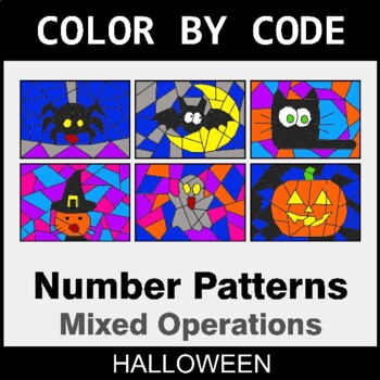 Halloween: Number Patterns: Misc Operations - Coloring Worksheets