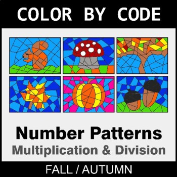 Fall: Number Patterns: Multiplication & Division - Coloring Worksheets