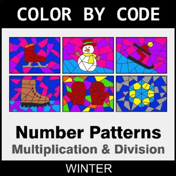 Winter: Number Patterns: Multiplication & Division - Coloring Worksheets