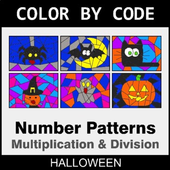 Halloween: Number Patterns: Multiplication & Division - Coloring Worksheets