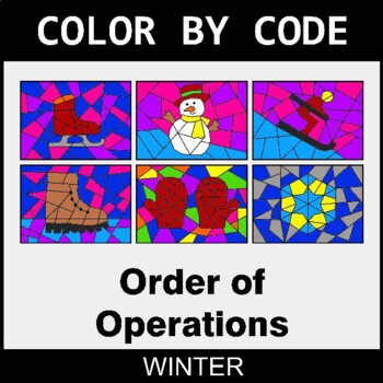 Winter: Order of Operations - Coloring Worksheets | Color by Code