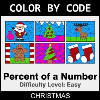 Christmas: Percent of a number - EASY - Coloring Worksheets | Color by Code
