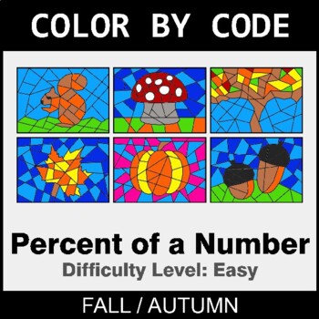 Fall: Percent of a number - EASY - Coloring Worksheets | Color by Code