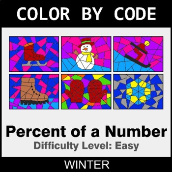 Winter: Percent of a number - EASY - Coloring Worksheets | Color by Code