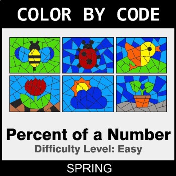 Spring: Percent of a number - EASY - Coloring Worksheets | Color by Code