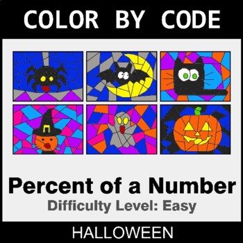 Halloween: Percent of a number - EASY - Coloring Worksheets | Color by Code