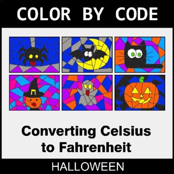 Halloween: Converting Celsius to Fahrenheit - Coloring Worksheets