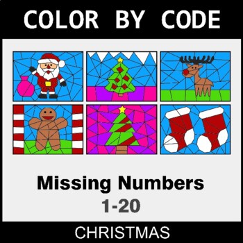 Christmas: Find the Missing Numbers (1-20) - Coloring Worksheets | Color by Code