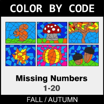 Fall: Find the Missing Numbers (1-20) - Coloring Worksheets | Color by Code