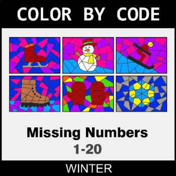 Winter: Find the Missing Numbers (1-20) - Coloring Worksheets | Color by Code