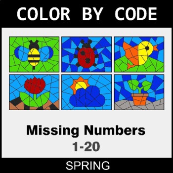 Spring: Find the Missing Numbers (1-20) - Coloring Worksheets | Color by Code
