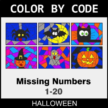 Halloween: Find the Missing Numbers (1-20) - Coloring Worksheets | Color by Code
