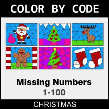 Christmas: Find the Missing Numbers (1-100) - Coloring Worksheets