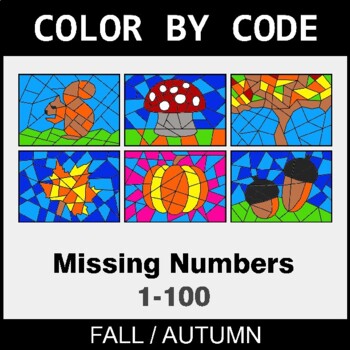 Fall: Find the Missing Numbers (1-100) - Coloring Worksheets | Color by Code