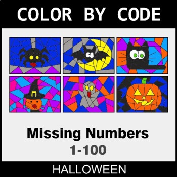 Halloween: Find the Missing Numbers (1-100) - Coloring Worksheets