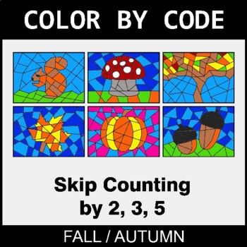 Fall: Skip Counting by 2, 3, 5 - Coloring Worksheets | Color by Code