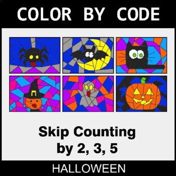 Halloween: Skip Counting by 2, 3, 5 - Coloring Worksheets | Color by Code