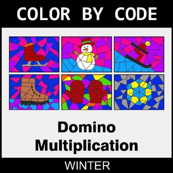 Winter: Domino Multiplication - Coloring Worksheets | Color by Code