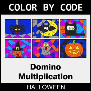 Halloween: Domino Multiplication - Coloring Worksheets | Color by Code