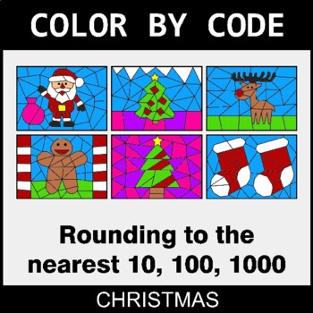 Christmas: Rounding to the nearest 10, 100, 1000 - Coloring Worksheets