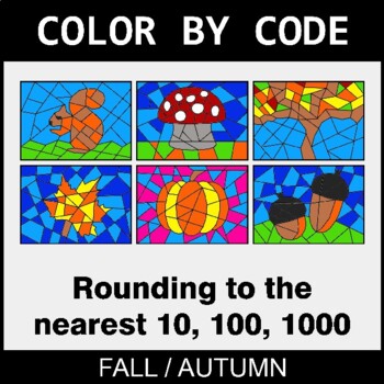 Fall: Rounding to the nearest 10, 100, 1000 - Coloring Worksheets