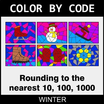 Winter: Rounding to the nearest 10, 100, 1000 - Coloring Worksheets