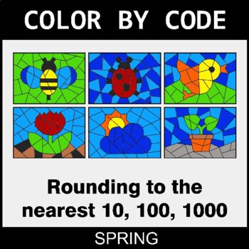 Spring: Rounding to the nearest 10, 100, 1000 - Coloring Worksheets