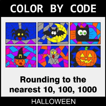 Halloween: Rounding to the nearest 10, 100, 1000 - Coloring Worksheets