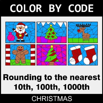 Christmas: Rounding to the nearest 10th, 100th, 1000th - Coloring Worksheets
