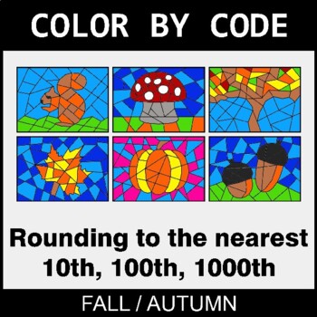 Fall: Rounding to the nearest 10th, 100th, 1000th - Coloring Worksheets