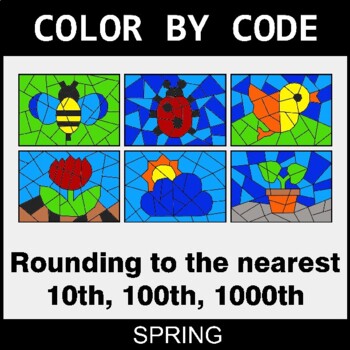 Spring: Rounding to the nearest 10th, 100th, 1000th - Coloring Worksheets