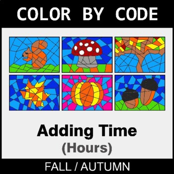 Fall: Adding Time (AM & PM) - Coloring Worksheets | Color by Code
