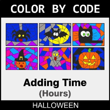 Halloween: Adding Time (AM & PM) - Coloring Worksheets | Color by Code