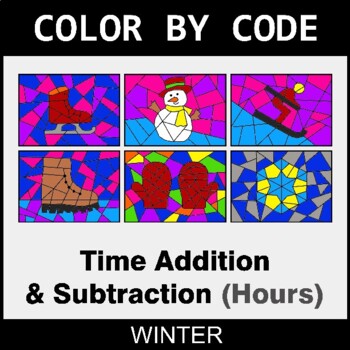 Winter: Time Addition & Subtraction (AM & PM) - Coloring Worksheets