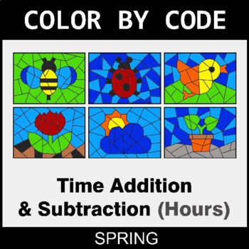 Spring: Time Addition & Subtraction (AM & PM) - Coloring Worksheets
