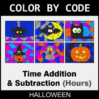 Halloween: Time Addition & Subtraction (AM & PM) - Coloring Worksheets