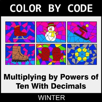 Winter: Multiplying by Powers of Ten With Decimals - Coloring Worksheets