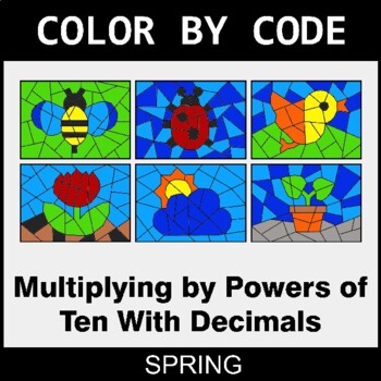 Spring: Multiplying by Powers of Ten With Decimals - Coloring Worksheets