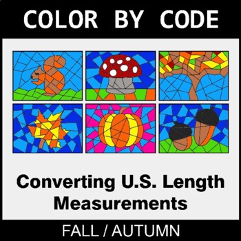 Fall: Length Conversions: U.S. Customary Units - Coloring Worksheets