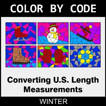 Winter: Length Conversions: U.S. Customary Units - Coloring Worksheets