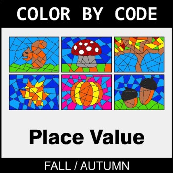 Fall: Place Value - Coloring Worksheets | Color by Code