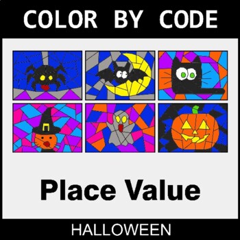 Halloween: Place Value - Coloring Worksheets | Color by Code