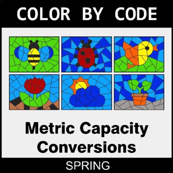 Spring: Metric Capacity Conversions - Coloring Worksheets | Color by Code