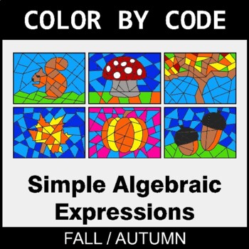 Fall: Simple Algebraic Expressions - Coloring Worksheets | Color by Code