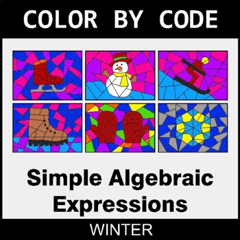 Winter: Simple Algebraic Expressions - Coloring Worksheets | Color by Code
