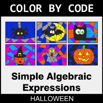 Halloween: Simple Algebraic Expressions - Coloring Worksheets | Color by Code