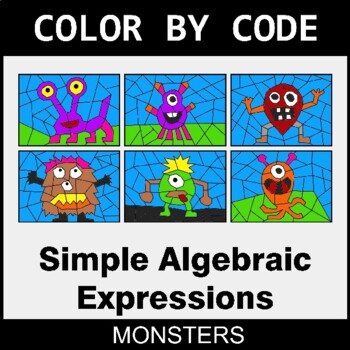 Simple Algebraic Expressions - Coloring Worksheets | Color by Code