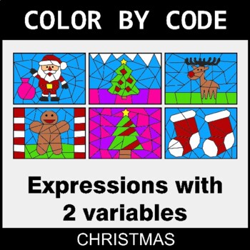 Christmas: Algebra: Expressions with 2 variables - Coloring Worksheets