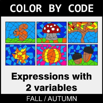 Fall: Algebra: Expressions with 2 variables - Coloring Worksheets