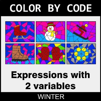 Winter: Algebra: Expressions with 2 variables - Coloring Worksheets